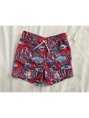 Janie and Jack boys 4T red swim trunks with blue fish